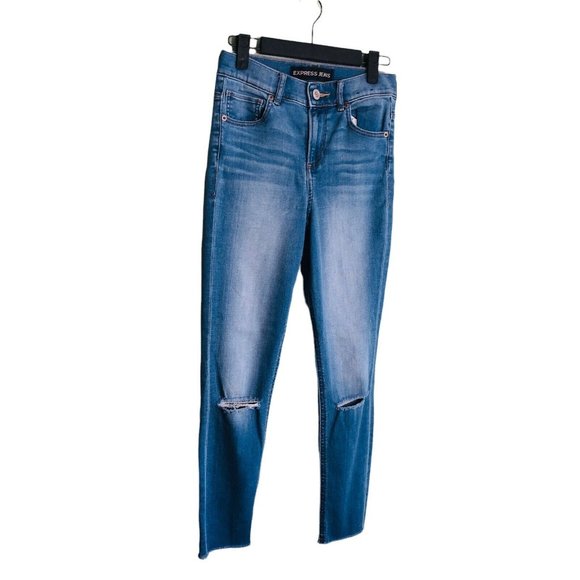 Express Denim - EXPRESS Size 0S Short HIGH RISE ANKLE JEGGING Distressed Skinny Jeans